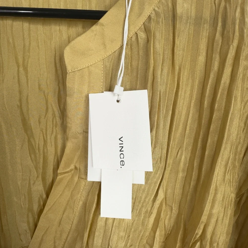 Vince Shirt Women 2X Gold Silk Textured Crinkle Capsule Minimalist Luxury Career